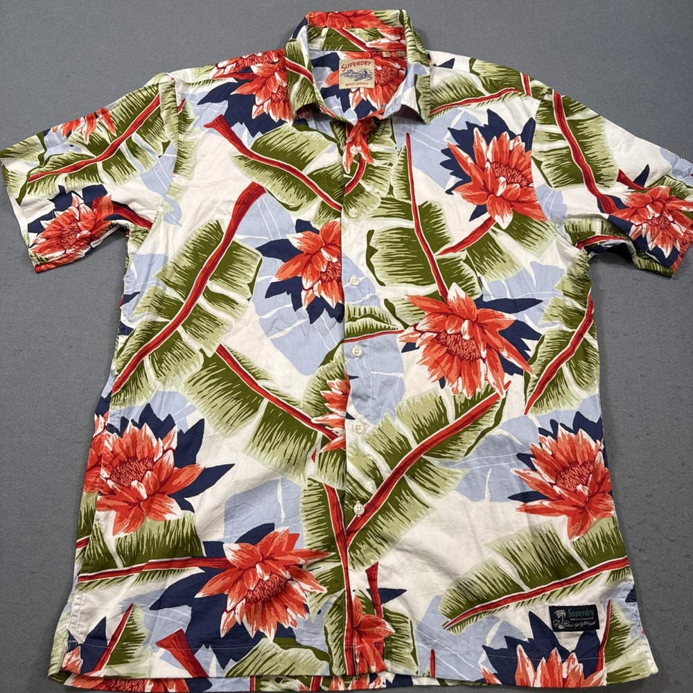 Superdry Floral ISLAND Print S/S Button Down Shirt MULTICOLORED Mens Large